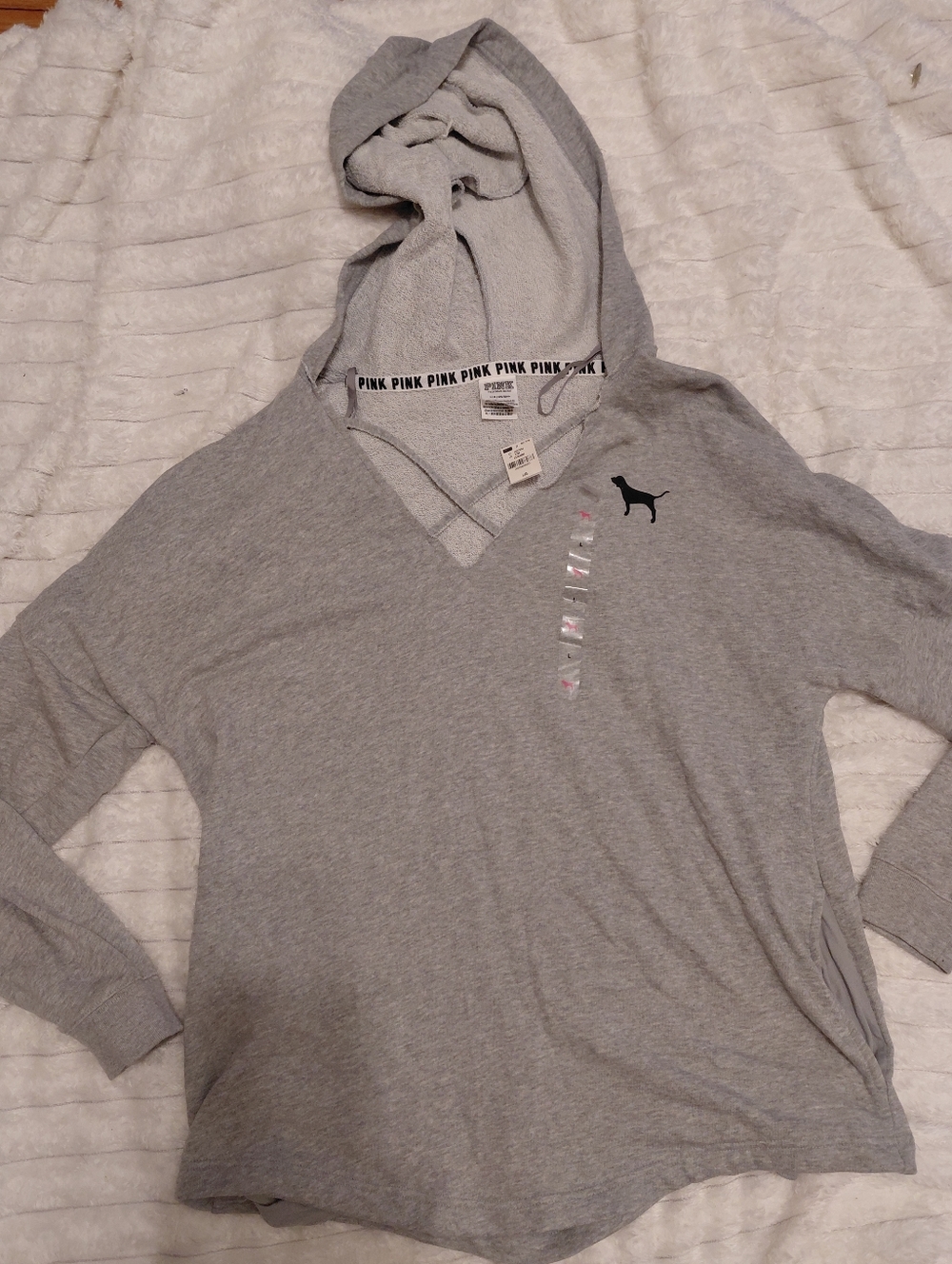 Love VS Pink Casual Pull Over Grat Hoodie Criss Cross Neck Line